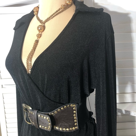 Princess Poly long sleeves sexy black deep V neckline cocktail mini dress Sz S - Picture 2 of 11